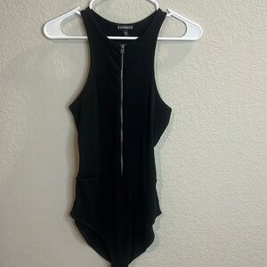 Express zip up body suit black womens size small very stretchy.